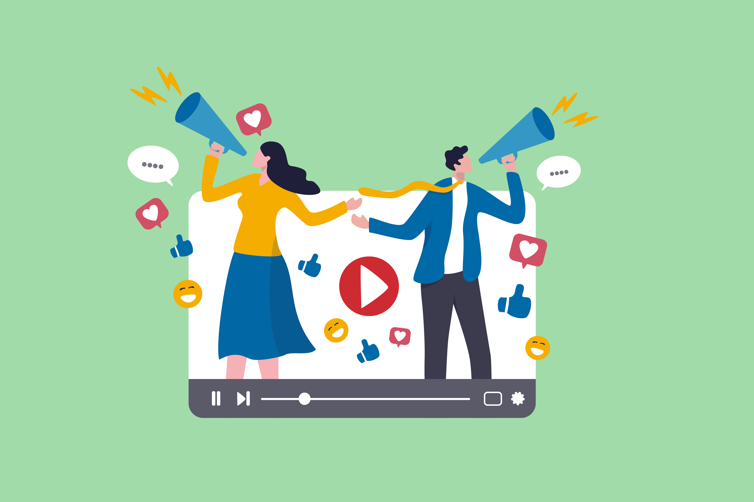 Illustration of two people talking into megaphones